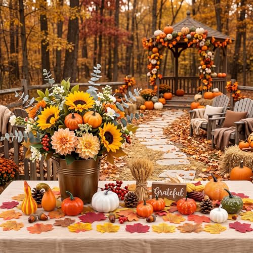Thanksgiving Pumpkin Decor Set - 86pcs Fall Harvest Maple Acorns & Leaves