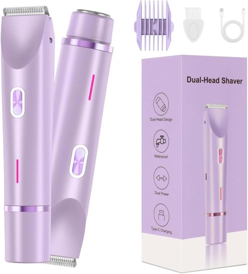 Skiennix Bikini Trimmer - 2-in-1 Cordless & Waterproof Electric Shaver for Women | Painless Hair Removal, Purple