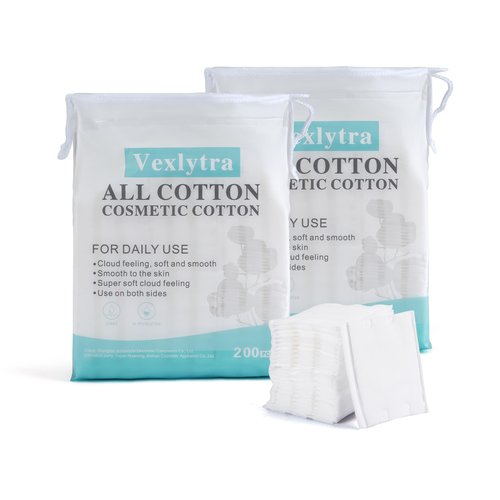 Vexlytra Square Cotton Pads for face, Cotton Squares for Face, Lips & Eyes, 100% Pure Cotton, Hypoallergenic, Ultra-Soft & Lint-Free for Gentle Skincare [400 Pads (2-Pack)]