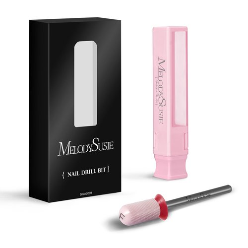 MelodySusie Ceramic Nail Drill Bit, 3/32'' Smooth Round Top Large Barrel Bits, Suitable for Manicure Pedicure Cuticle Gel Polishing, Beginners Bits, Pink, Series Bit-S, Fine