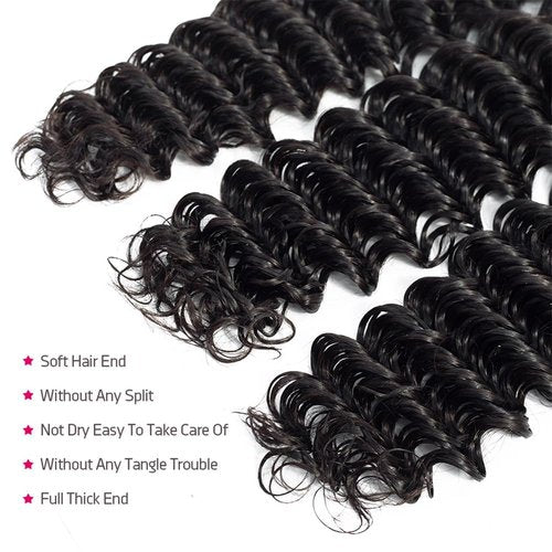 Deep Wave Human Hair Bundles 12 14 16 Inch Deep Curly Bundles Human Hair Double Weft 12A Brazilian Virgin Remy Hair Full and Thick