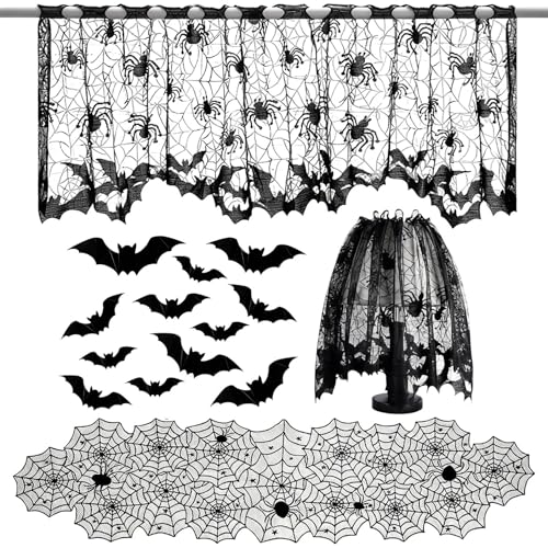 Heyigrow 19 Pcs Spider Web Halloween Decorations Set with Bat Variations