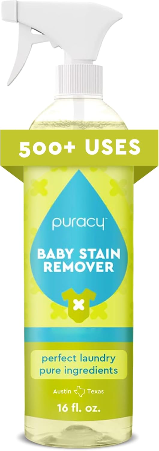 Puracy Stain Remover - Natural Enzyme-Based Laundry Spray for Baby Clothes & Diapers | 16 Oz