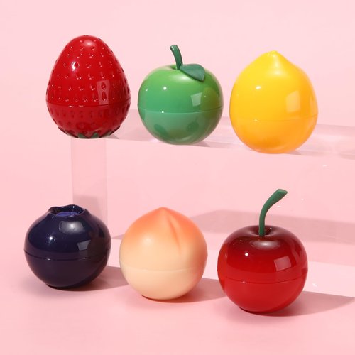 6 PCS Mini Bee Lip Balm Lip Mask Fruit Pot,Strawberry Lip Balm for Teens Girls 8-12,Lemon,Peach,Cherry Moisturizing Lip Sleeping Mask Overnight Lip Treatment,Color lip Balm Gifts Set, Galentines Gifts