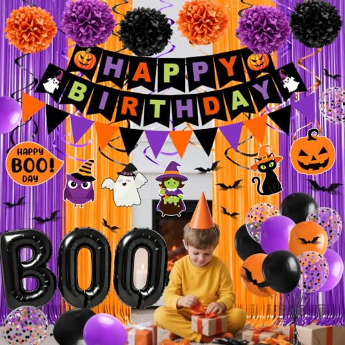 Halloween Birthday Party Decorations Set - 73 Pieces with Banner, Balloons, Bat Stickers, Garland & More - Birthday Variation