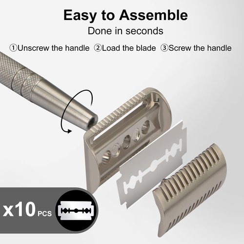 Stainless Steel Safety Razor - Single Blade Design for Men | 10 Double Edge Blades & Heavy Duty Handle