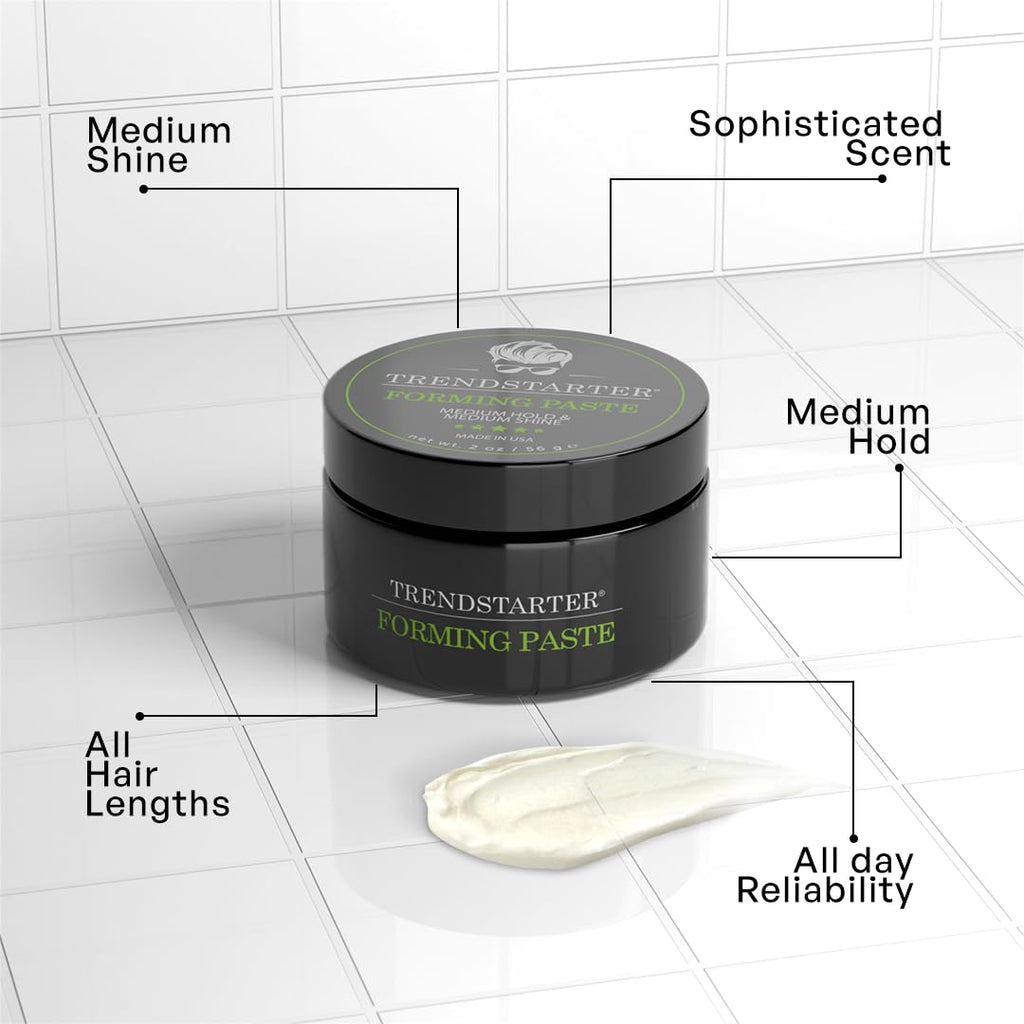 TRENDSTARTER Forming Paste - Lightweight Water-Based Hair Pomade Cream | 2oz Travel Size, Medium Hold & Shine