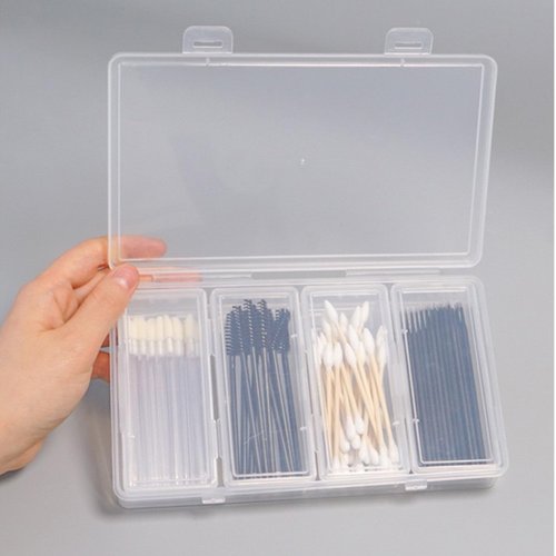 MatFirsmo Cotton Swab Holder for Travel, 4 in 1 Portable Small Dental Floss Holder, Travel Floss Picks Case with Dustproof Lid, Clear Plastic Small Travel Containers for Cotton Bud Hair Ties