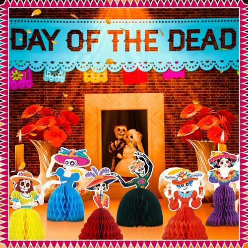 24 Pcs Day of the Dead Decorations Centerpieces - Colorful Sugar Skull Party Supplies