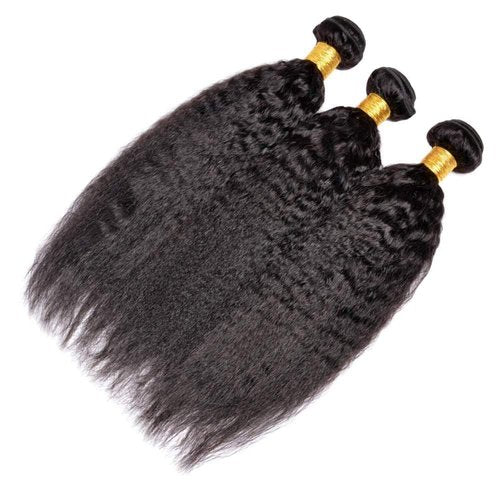 OLFORY Hair Bundles 12A Yaki Kinky Straight Human Hair 3 Bundles 100% Unprocessed Mongolian Virgin Human Hair Kinky Straight Bundles Yaki Hair Natural Color (12 14 16)