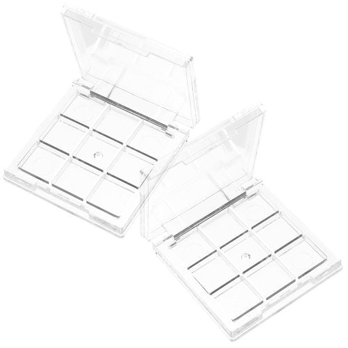 Ipetboom Empty Makeup Palette Depotting Cases - 2pcs 9-Grid Empty Clear Blush Lipstick Box - Portable Makeup Organizer Storage Cases Highlighters Sample Eye Shadow Bracket Travel