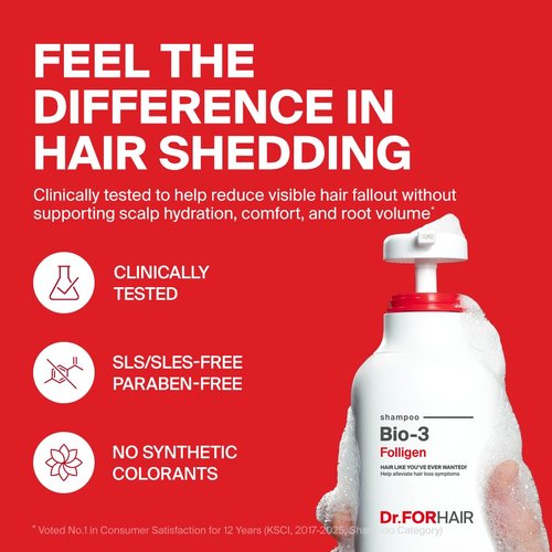Dr.FORHAIR Folligen Bio-3 Shampoo - Korean Hair Care for Volume & Thickness | 16.91 fl oz