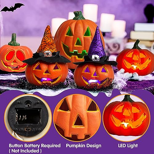 Halloween Light Up Pumpkin Decor Set - Plastic Jack O Lanterns for Indoor & Outdoor Halloween Decorations - Variation of Plastic Pumpkin LED Set