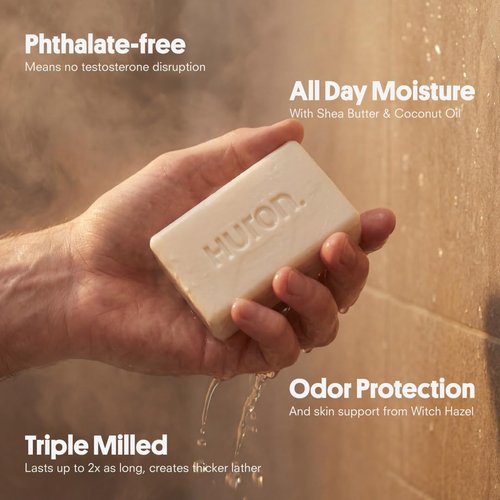 Huron Bar Soap - Hydrating Cleansing Bars with Sandalwood & Amber Scent | Moisturizing 5 oz (Pack of 3)