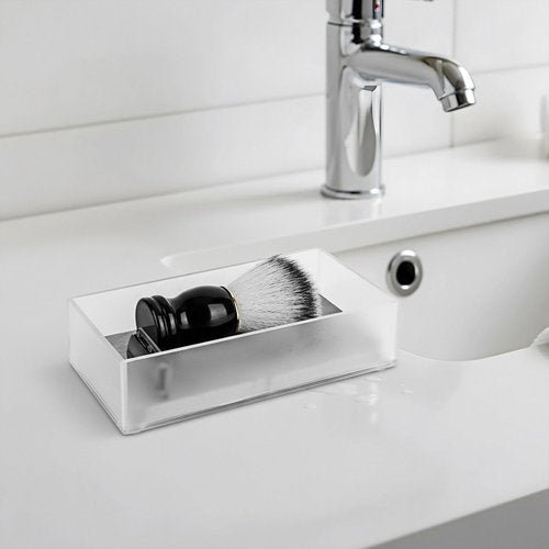 LUEXBOX Acrylic Electric Razor Holder, Electric Shaver Stand Base with Diatomite Drying Stone, Bathroom Drawer Organizer with Drainage Hole for Razor and Brush