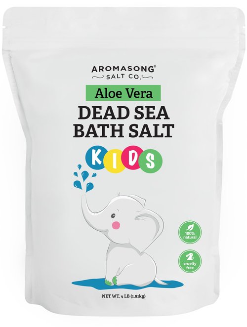 Aromasong Dead Sea Salt Kids Bath Soak with Aloe Vera – Soothing, Calming & Sleep-Ready – 4 Lbs Fine Grain Bulk Resealable Pack – 100% Pure & Natural Mineral-Rich Bath Salt