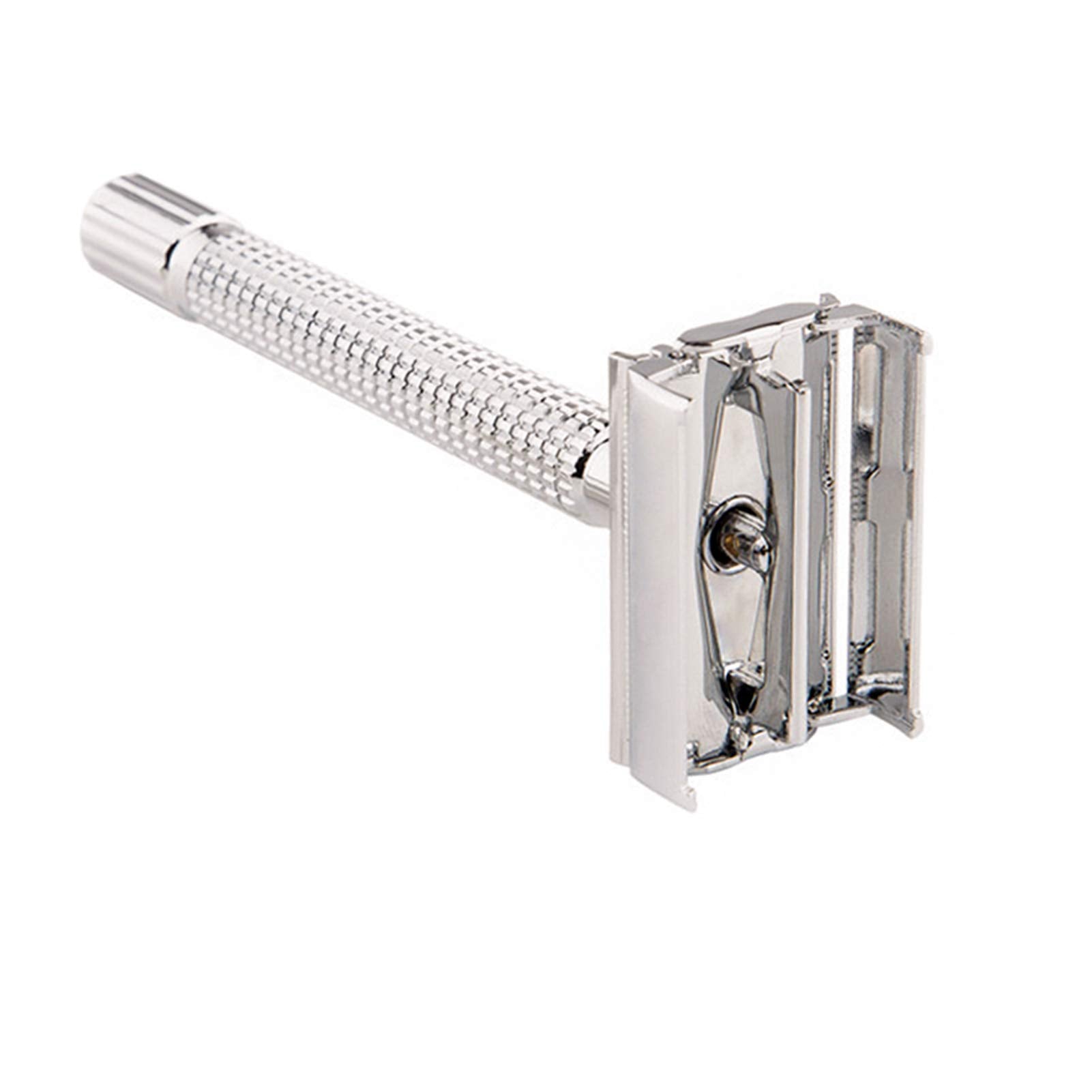 WEISHI Chrome Long Handle Butterfly Open Double Edge Safety Razor Kit - 1 Razor, 1 Stand & 10pcs Blades