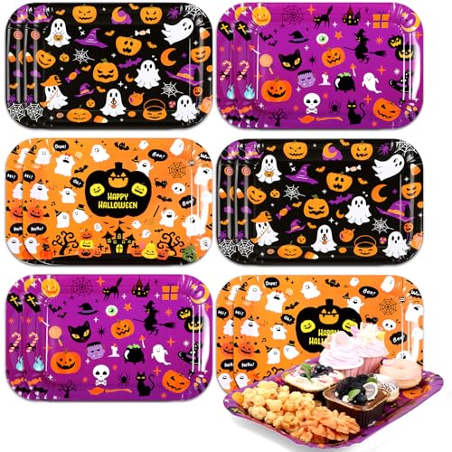 Halloween Serving Trays 13x9 Inch Disposable Platters - 12 Pcs, Festive Pumpkin Ghost Bat Design - Variation of THIS listing