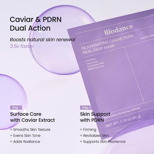 BIODANCE Rejuvenating Caviar PDRN Real Deep Mask, Overnight Hydrogel Mask, Skin Firming, Radiance, Enhancing Skin Recovery, Korean Skin Care, Valentines Day Gifts for Her | 1.19oz(34g) x 4ea