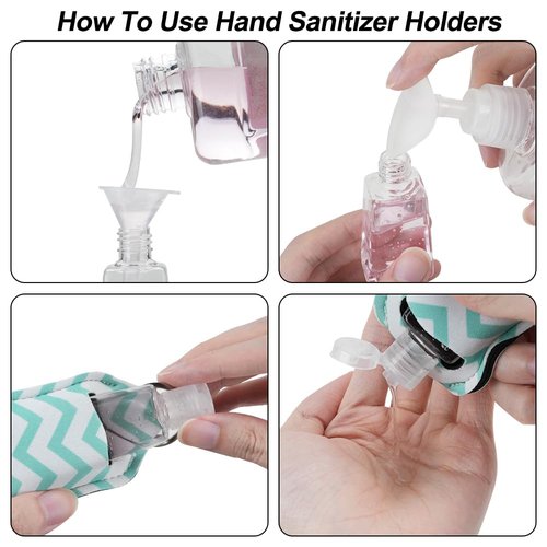 IBEQUEM 83Pcs Hand Sanitizer Holder Set, 40 Pcs Hand Sanitizer Holder Keychains & 40 Reusable Flip Cap Travel Bottles (30ml/1oz), 3 Funnels, For Travel, Vacation, Camping, Picnic, Party, Home, Office