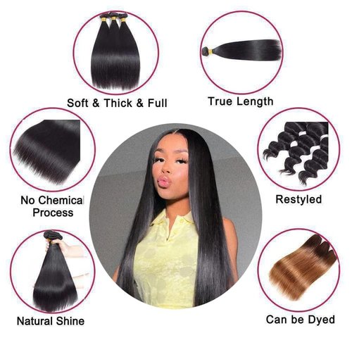 Straight Bundles Human Hair Natural Color 180 Density Unprocessed Brazilian Virgin Human Hair Bundles 12A Grade Double Weft Virgin Hair Extensions 26 Inch