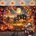 Halloween Fall Banner Backdrop 7x5FT Spooky Haunted House Pumpkin Moon Scene