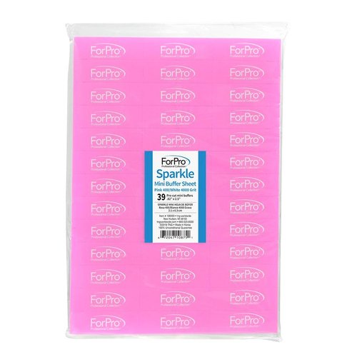 ForPro Professional Collection Sparkle Mini Buffer Sheet, Pre-Cut, Double-Sided Manicure & Pedicure Nail Buffers, Pink 400/White 4000 Grit, 39-Count (Pack of 6)