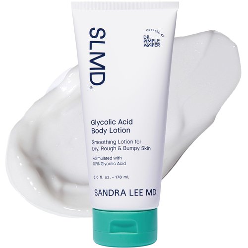 SLMD by Dr. Pimple Popper | Glycolic Acid Body Lotion | Exfoliating Glycolic Acid Lotion Body for Rough, Bumpy Skin and Skin Prone to KP, Ingrown Hairs, Shaving Bumps | 10% AHA - 6 fl. oz.