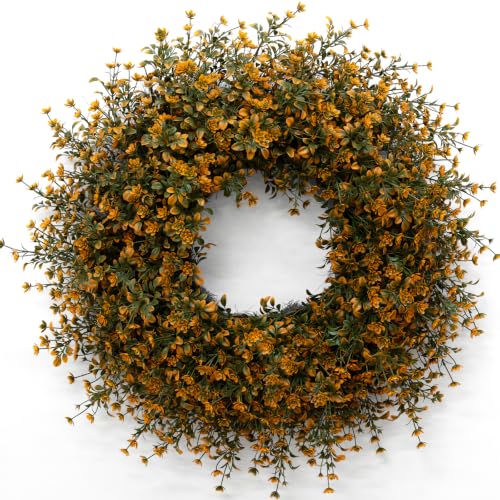 26 Inch Fall Boxwood Wreath for Front Door - Orange, Full Seasonal Home Decor