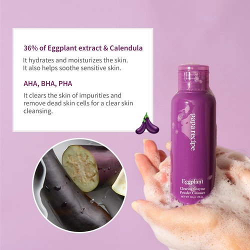 Papa Recipe Eggplant Enzyme Cleansing Powder - Gentle Exfoliating Face Wash for Balanced Skin | 1.7oz/50g