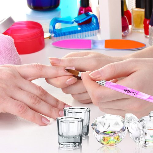 Acrylic Nail Brush Dappen Dish Set, 6PCS Nail Art Pen and 4PCS Crystal Dappen Dish, Manicure Bowl Cup Glass Container for Acrylic Liquid Nail Tool Kit