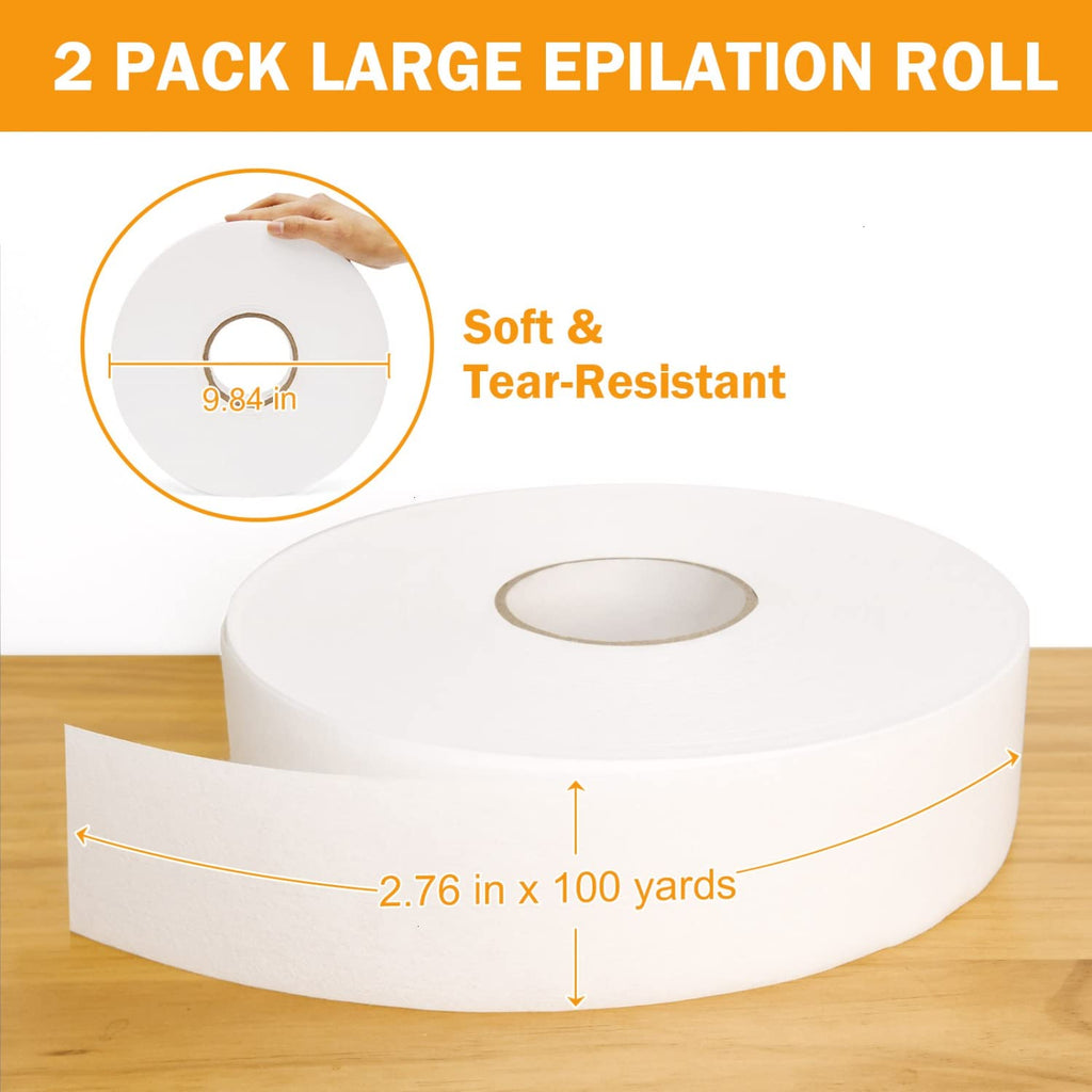 Vumdua 2PCS Non-woven Wax Strip Roll for Body and Facial Hair Removal, 2.76" X 100 Yards Tear-Resistant Waxing Paper for Eyebrow, Leg Removal, Salon Grade