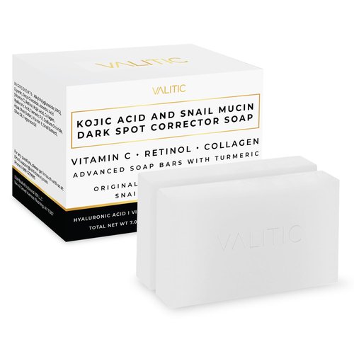 VALITIC Snail Mucin Cleanser Soap Bar - Turmeric & Kojic Acid Dark Spot Corrector | Anti-Aging Hydration - 2 Pack