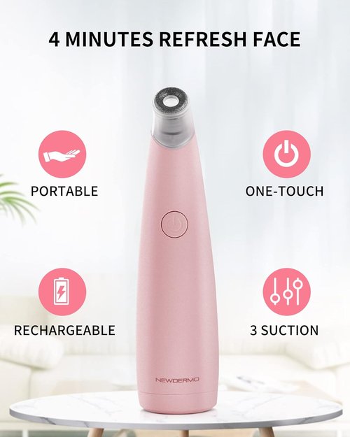 NEWDERMO Microdermabrasion Machine - 2-in-1 Diamond Facial Device | USB Rechargeable, Pink