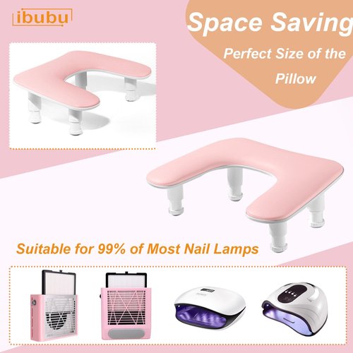 ibubu Manicure Big Nail Arm Pillow Rest U-Shaped Height Adjustable Armrest PU Leather Hand Stand Rest for Nails Tech Pink