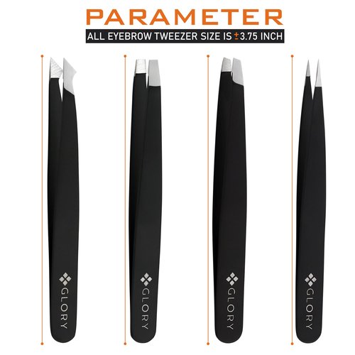 Glory 4-Pcs Precision Eyebrow Tweezers Set Professional Stainless Steel Brow Tweezers for Eyebrows, Ingrown Hair, Facial Hair, Chin Hair & Splinters with American-Inspired Design