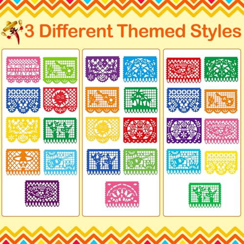 Multicolor Mexican Party Banner Set - 18 Pack, 324FT, 3 Styles for Cinco De Mayo & Day of the Dead
