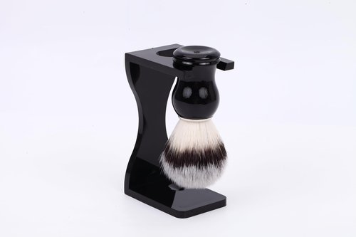 Shaving Stand Holder for Razor and Brush, 2-in-1 Set Includes Premium Black Acrylic Stand & a Synthetic Shaving Brush, All-in-One Bathroom Storage & Drying Organizer - Grooming Gift for Men