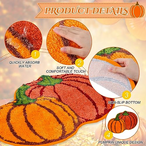 Thanksgiving Pumpkin Bathroom Rugs 2-Pack Non Slip Fall Decor - 26 x 20 Inches