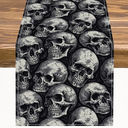 Gothic Table Runner Dark Skull Pattern 13x36 Inches - Farmhouse Wedding Decor - Variation of Gothic-3