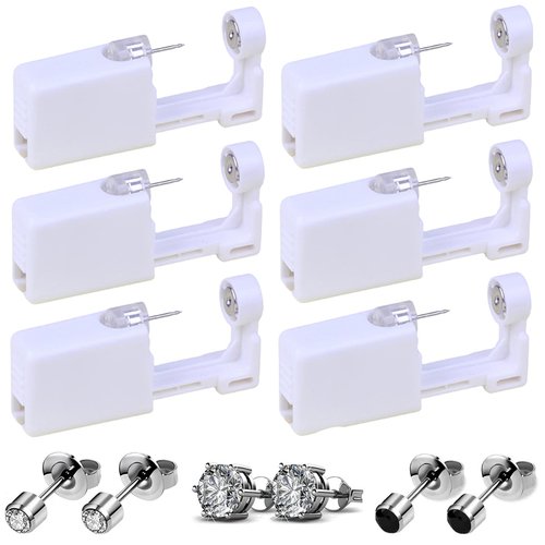 Ear Piercing Kit, 6 Pack Ear Piercing gun Kit with 4mm 5mm Earrings, Self Disposable Ear Piercing Gun