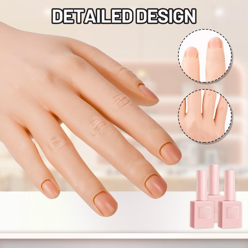 Naughtology Silicon Practice Hand for Acrylic Nails, Realistic Fake Hand with Stand, 40 Nail Tips and 48 Adhesive Tabs, Reusable & Flexible Mannequin Training Model for Manicure & Nail Art Practice