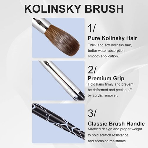 Kolinsky | Acrylic Nail Art Brush Size 10 - 100% Pure Hair for Professional Manicure & DIY Salon, Black