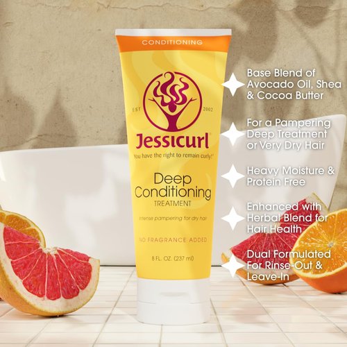 Jessicurl Deep Conditioning Treatment - Fragrance-Free 8 Fl Oz | Nourishing Anti-Frizz Hair Mask for Curly Hair