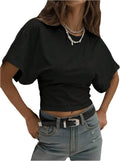 GORGLITTER Women's Cinched Waist Dolman Sleeve Top - Short Sleeve Crewneck in Stylish Design