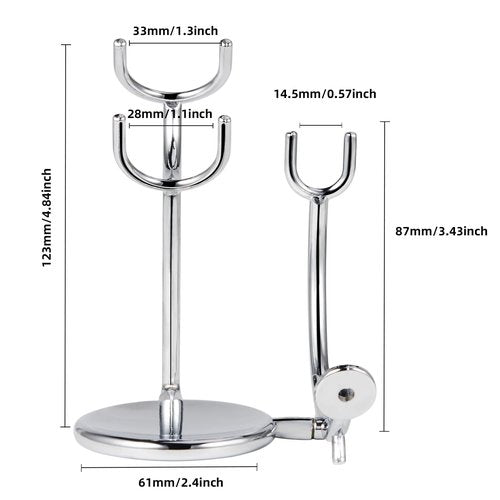Grandslam Razor & Brush Stand with Double Stainless Steel Bowl Set for Shave Soap, Safety & Straight Razors, Silver