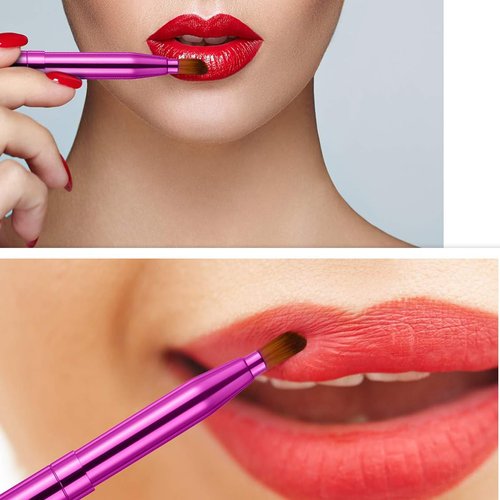 PrettyAimee Retractable Lip Brush Lip Liner Brushes Concealer Dual End Travel Retractable Lipstick Eyeshadow Foundation Makeup Brush Tool（2 PCS） (Black Purple)