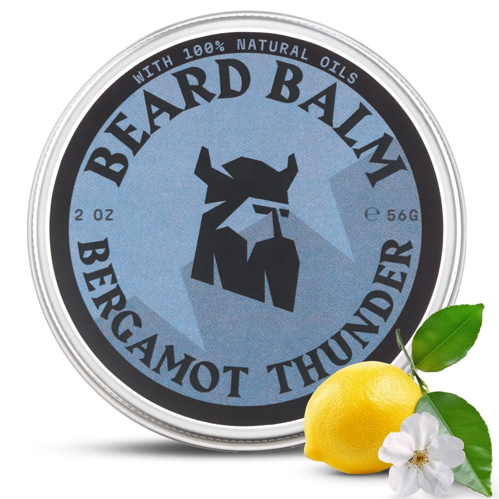 Viking Beard Balm for Men - Leave-In Conditioner & Styling Balm with Argan & Jojoba Oils | 2 Oz, Bergamot Thunder