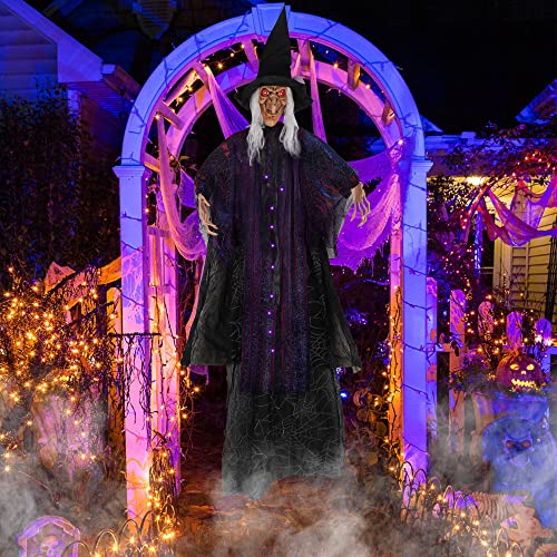 6FT Hanging Halloween Witch with Scary Sound Effects and Red Eyes - Life Size Spooky Decor