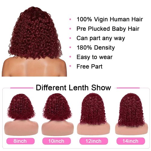 Jinhongze 99J Burgundy Curly Bob Wig Human Hair 13x4 Lace Front Wigs Human Hair Burgundy Deep Curly Wigs for Black Women Burgundy Short Curly Bob Wigs 10 Inch